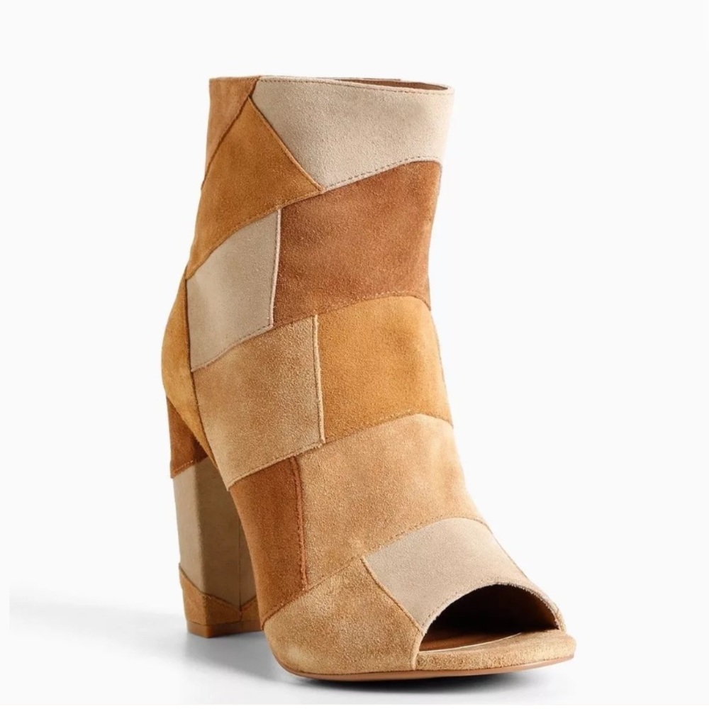 Torrid Faux Suede Patchwork Heel Booties Boots
